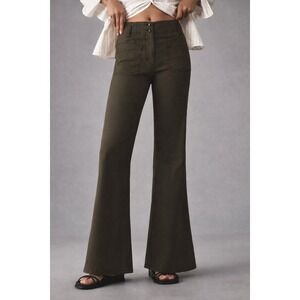 Anthropologie MAEVE the Junie Jean Green High Rise Flare Leg Pants Size 26